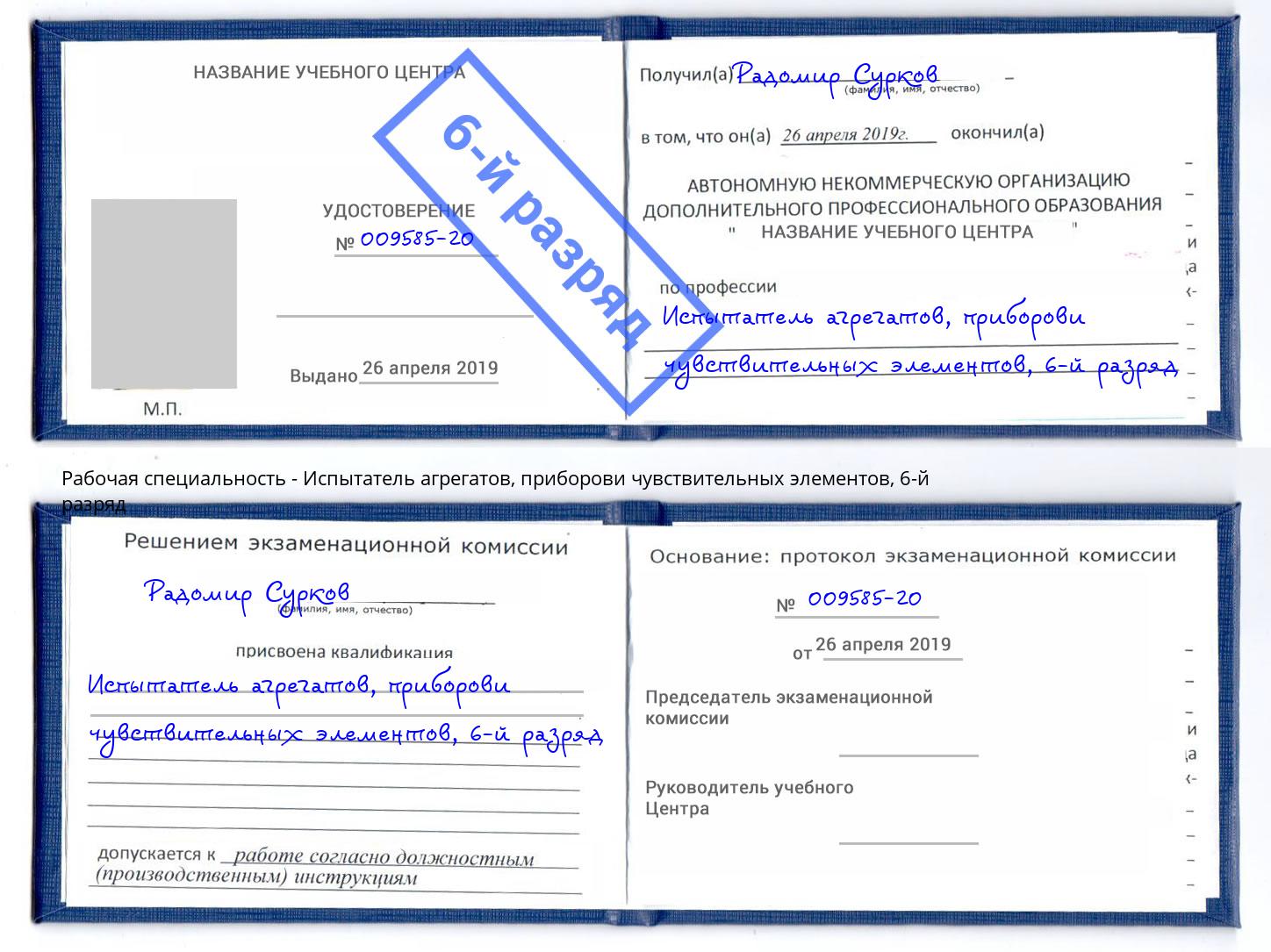 корочка 6-й разряд Испытатель агрегатов, приборови чувствительных элементов Лянтор
