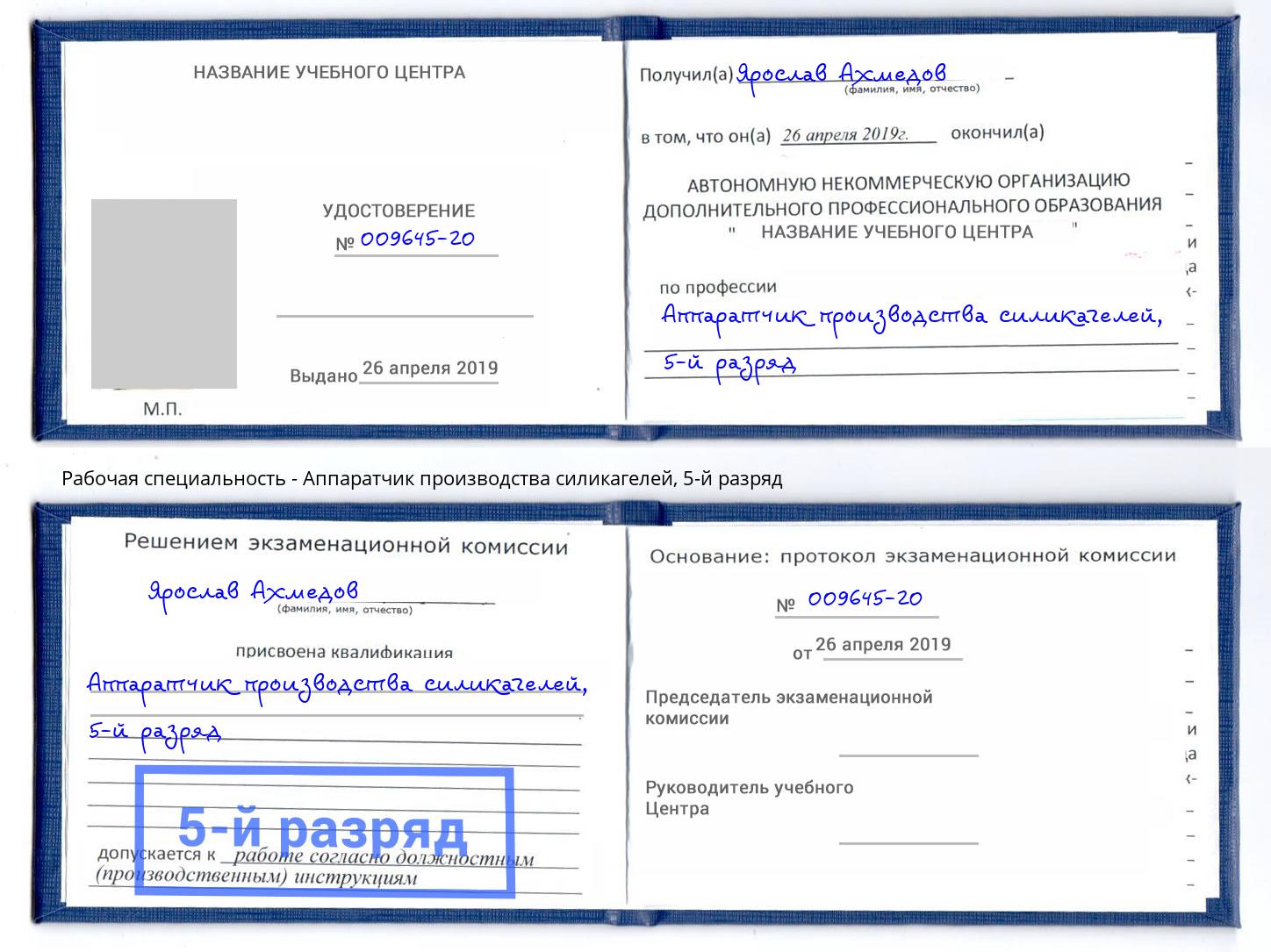 корочка 5-й разряд Аппаратчик производства силикагелей Лянтор