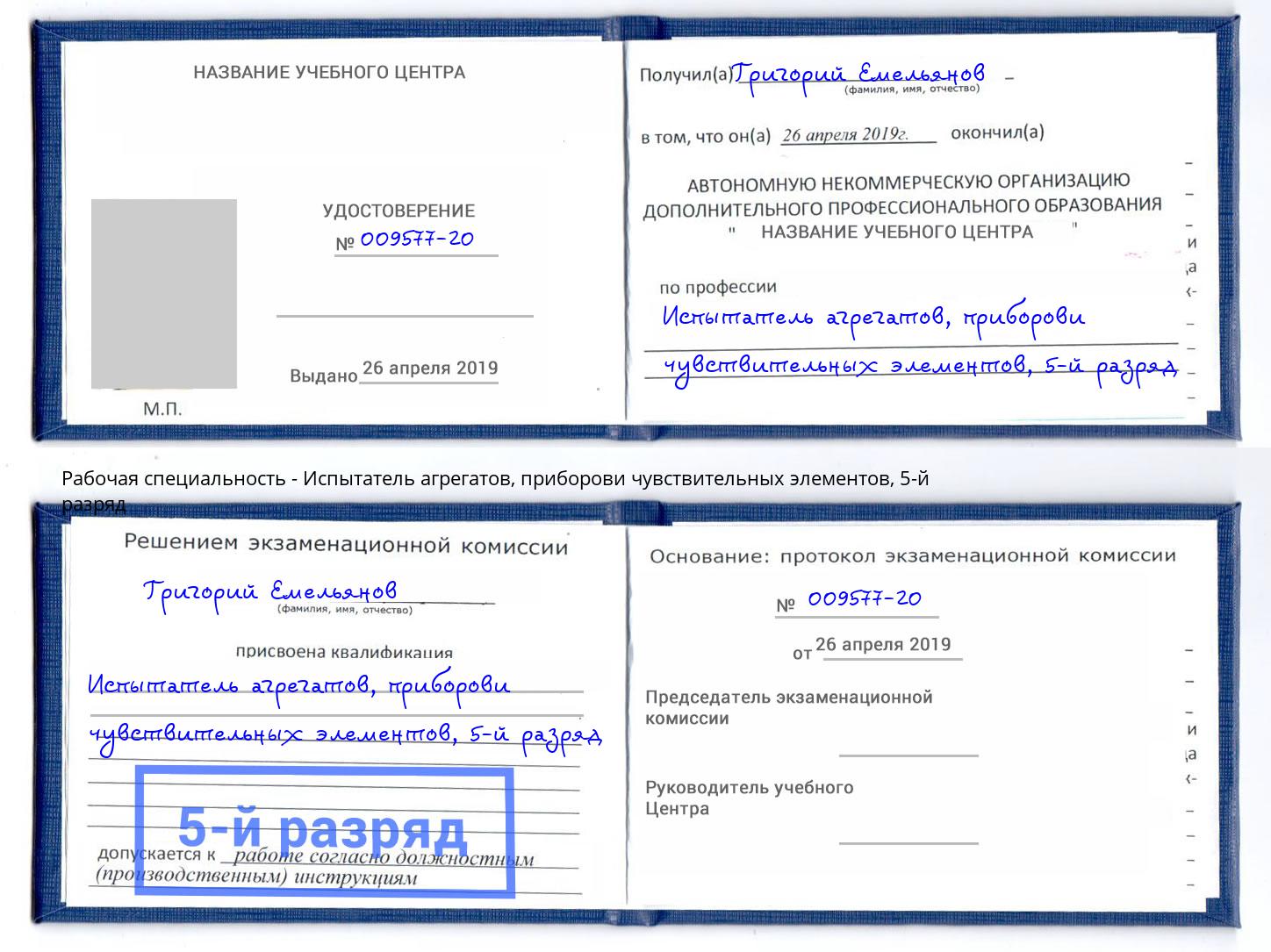 корочка 5-й разряд Испытатель агрегатов, приборови чувствительных элементов Лянтор