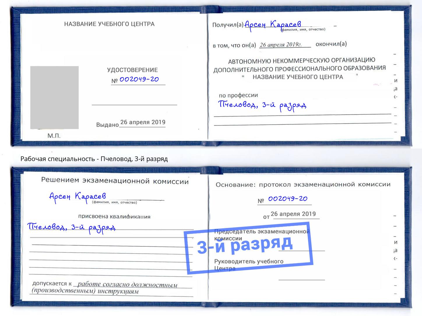 корочка 3-й разряд Пчеловод Лянтор