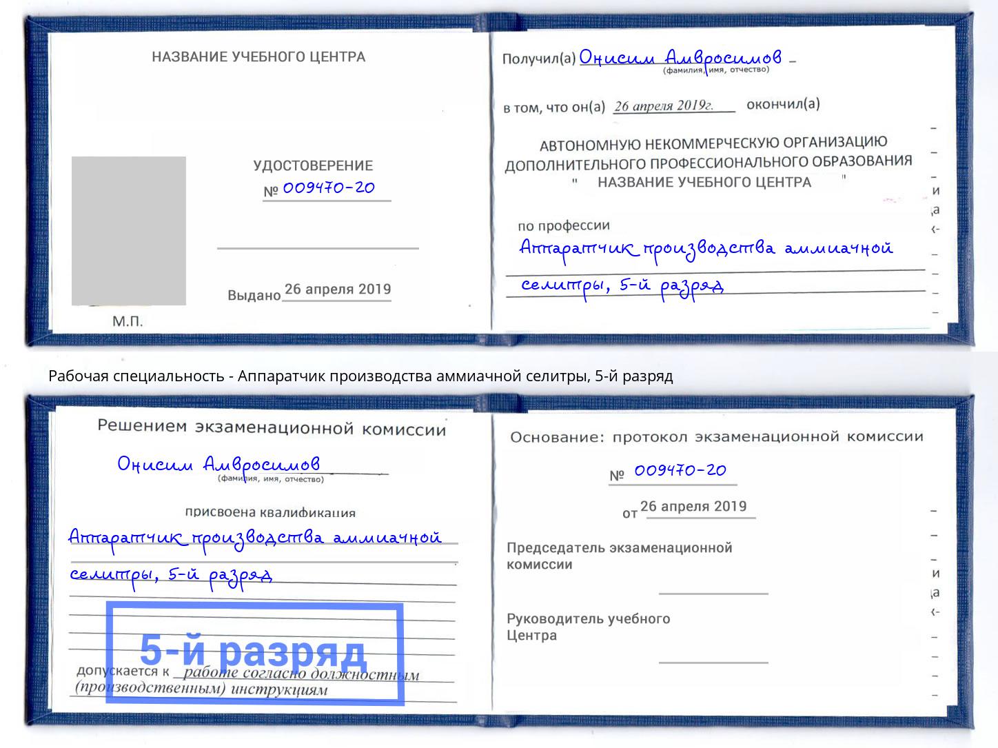 корочка 5-й разряд Аппаратчик производства аммиачной селитры Лянтор