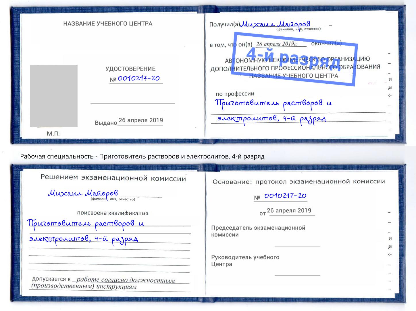 корочка 4-й разряд Приготовитель растворов и электролитов Лянтор