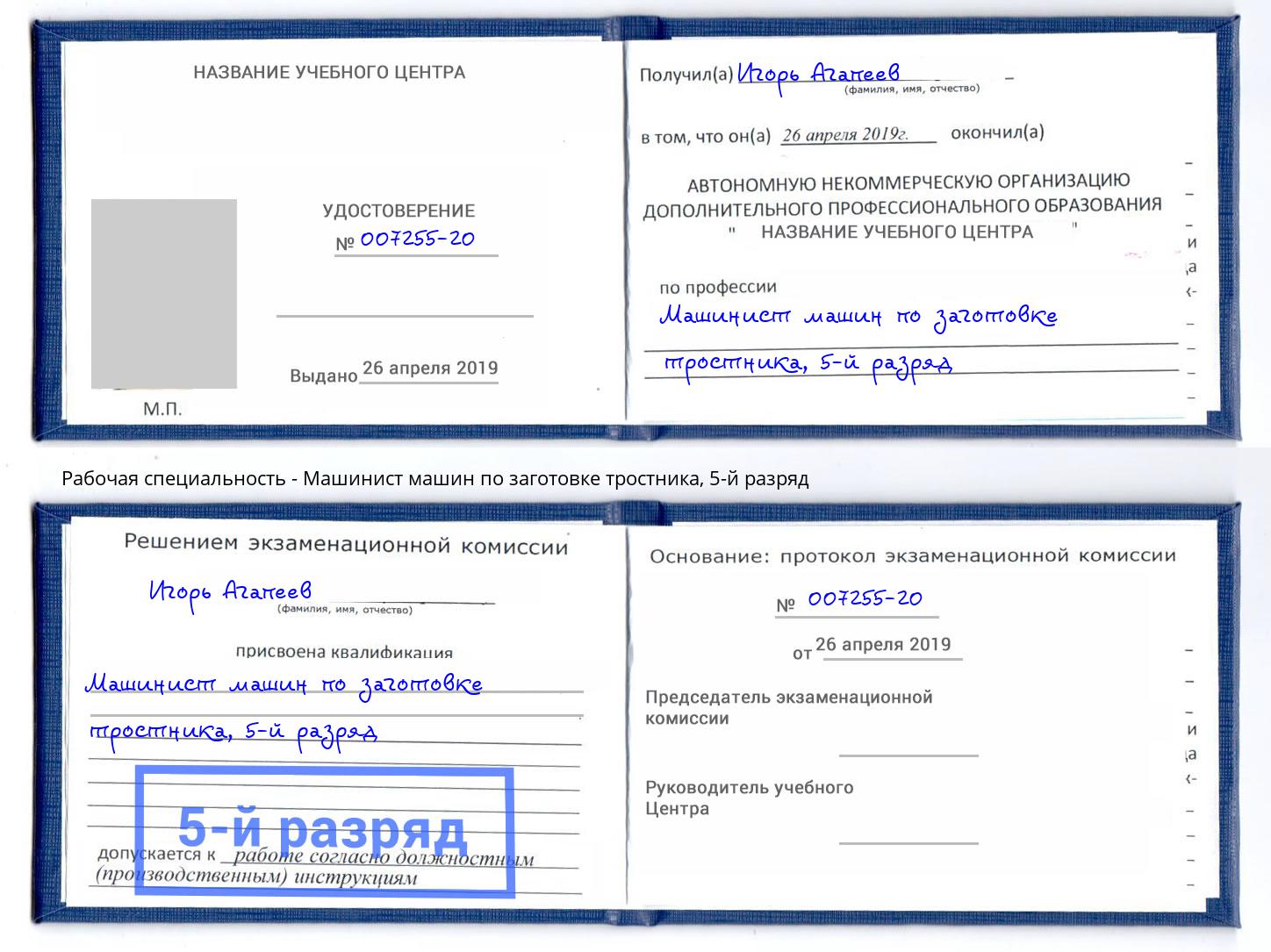 корочка 5-й разряд Машинист машин по заготовке тростника Лянтор