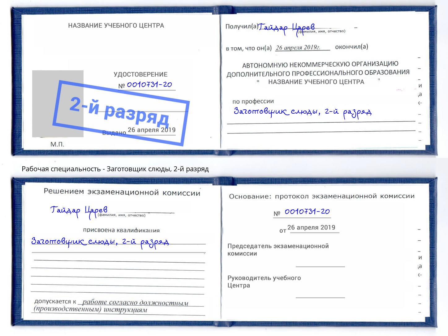 корочка 2-й разряд Заготовщик слюды Лянтор