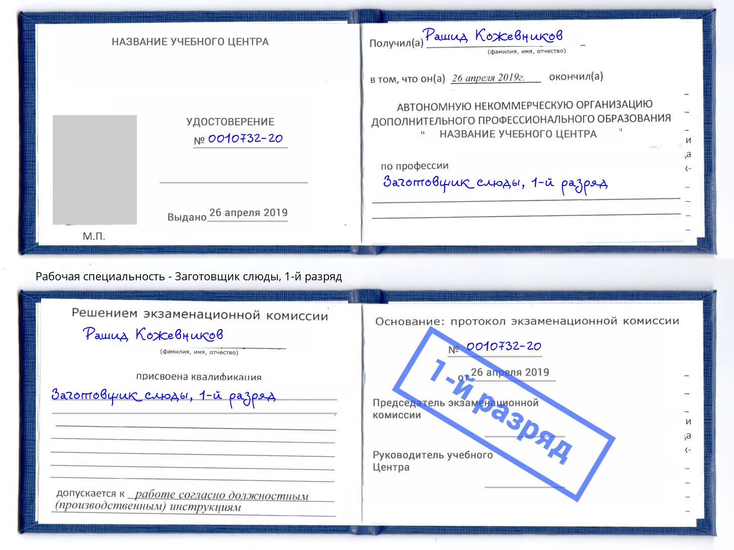 корочка 1-й разряд Заготовщик слюды Лянтор