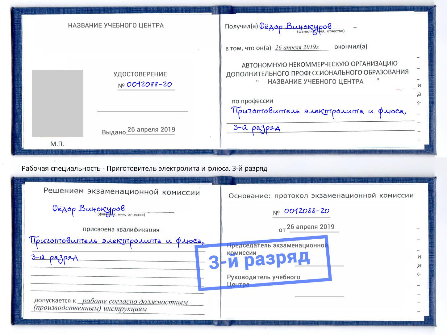 корочка 3-й разряд Приготовитель электролита и флюса Лянтор