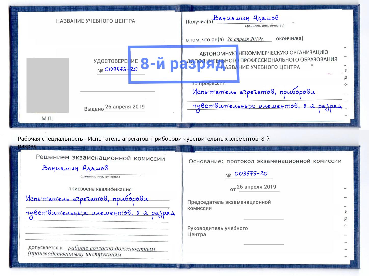 корочка 8-й разряд Испытатель агрегатов, приборови чувствительных элементов Лянтор